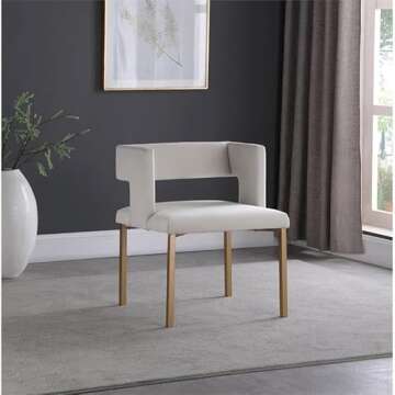 Meridian Furniture Caleb Collection Cream Velvet Dining Chairs with Gold Legs, Set of 2 for Stylish ...