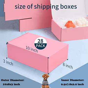SNOGSWOG 28 Pack 10x8x3 inches Pink Shipping Boxes for Small Business, Small Corrugated Cardboard Gi...