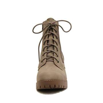Soda Single Lug Sole Chunky Heel Combat Ankle Boot Lace up w/Side Zipper (Light Taupe, numeric_7_point_5)