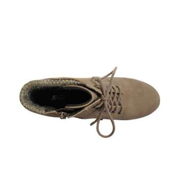 Soda Single Lug Sole Chunky Heel Combat Ankle Boot Lace up w/Side Zipper (Light Taupe, numeric_7_point_5)