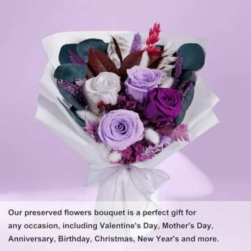 Flowers Gifts for Her, Flowers for Delivery, Preserved Roses Bouquets, Purple Roses, Birthday Gifts for Women, Mothers Day Flowers for Mom