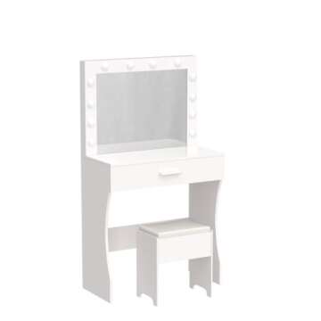 Titoni Vanity Table Set with Lighted Mirror - Makeup Vanity with Lights, Adjustable Brightness, Large Drawer Sturdy Wood Vanity, White 80x40x140cm