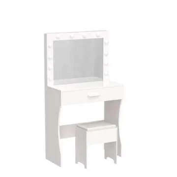 Titoni Vanity Table Set with Lighted Mirror - Makeup Vanity with Lights, Adjustable Brightness, Large Drawer Sturdy Wood Vanity, White 80x40x140cm