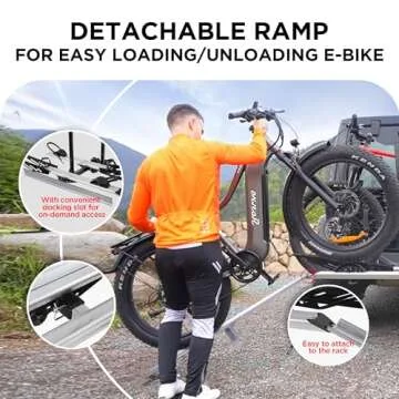 Rockland Foldable 2-Ebike Rack with Ramp, 200 lbs Capacity, Hitch Mount Electric Bike Rack, Fits up to 5" Fat Tire Width and 50" Wheelbase, Ebike Carrier Rack for 2" Receiver for Cars SUVs Vans RVs