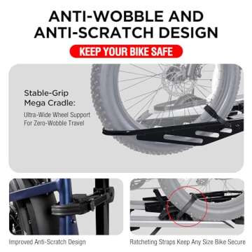 Rockland Foldable 2-Ebike Rack with Ramp, 200 lbs Capacity, Hitch Mount Electric Bike Rack, Fits up to 5" Fat Tire Width and 50" Wheelbase, Ebike Carrier Rack for 2" Receiver for Cars SUVs Vans RVs