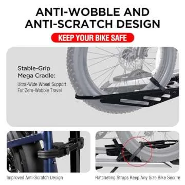 Rockland Foldable 2-Ebike Rack with Ramp, 200 lbs Capacity, Hitch Mount Electric Bike Rack, Fits up to 5" Fat Tire Width and 50" Wheelbase, Ebike Carrier Rack for 2" Receiver for Cars SUVs Vans RVs