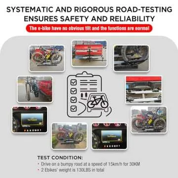 Rockland Foldable 2-Ebike Rack with Ramp, 200 lbs Capacity, Hitch Mount Electric Bike Rack, Fits up to 5" Fat Tire Width and 50" Wheelbase, Ebike Carrier Rack for 2" Receiver for Cars SUVs Vans RVs