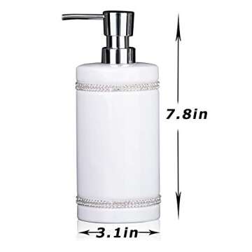 2 Pack White Rhinestone Hand Dish Soap Dispenser Set Ceramic Liquid Pump Bottle for Bathroom Counter...