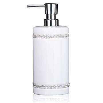 2 Pack White Rhinestone Hand Dish Soap Dispenser Set Ceramic Liquid Pump Bottle for Bathroom Countertop Accessories Kitchen Home Decor Refillable Shampoo Laundry Shower Gel Lotion Dispenser (White 02)