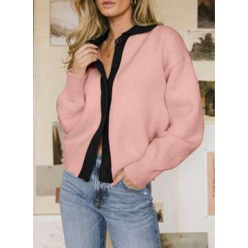 EVALESS Cardigan for Women 2024 Winter Clothes Casual Long Sleeve Open Front Button Down Sweaters Co...