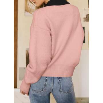 EVALESS Cardigan for Women 2024 Winter Clothes Casual Long Sleeve Open Front Button Down Sweaters Colorblock Ribbed Kint Coats Pink Small