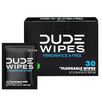 DUDE Wipes - On-The-Go Flushable Wipes - 1 Pack, 30 Wipes - Unscented Extra-Large Individually Wrapp...