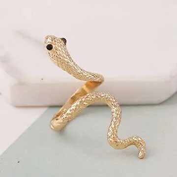 Caiyao Vivid 3D Snake Rings Simple Open Ring Adjustable Personality Animal Jewelry for Women-Gold
