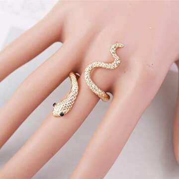 Caiyao Vivid 3D Snake Rings Simple Open Ring Adjustable Personality Animal Jewelry for Women-Gold