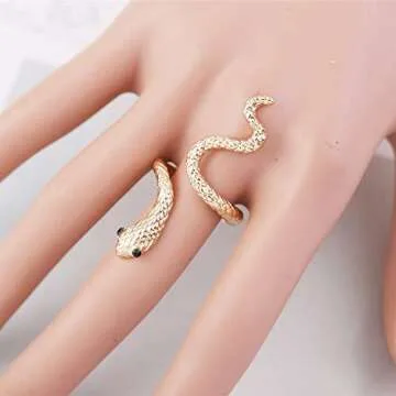 Caiyao Vivid 3D Snake Rings Simple Open Ring Adjustable Personality Animal Jewelry for Women-Gold
