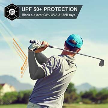 Vorshape 2 Pairs Sun UV Protection Cooling Arm Sleeves for Men & Women, UPF 50 Arm Cover, Black & Deep Grey