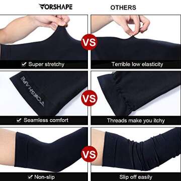 Vorshape 2 Pairs Sun UV Protection Cooling Arm Sleeves for Men & Women, UPF 50 Arm Cover, Black & Deep Grey