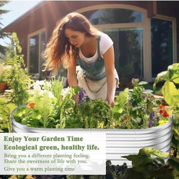 Besebay Galvanized Raised Garden Bed, Gardening, Vegetable, Flower Planting Bed, Oval Metal Garden B...