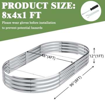 Besebay Galvanized Raised Garden Bed, Gardening, Vegetable, Flower Planting Bed, Oval Metal Garden Box Outdoor, Large Metal Garden Box 8×4×1 ft(Silver)