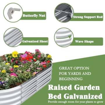 Besebay Galvanized Raised Garden Bed, Gardening, Vegetable, Flower Planting Bed, Oval Metal Garden Box Outdoor, Large Metal Garden Box 8×4×1 ft(Silver)