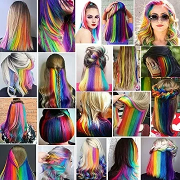 Rhyme 9 PCS Colored Hair Extensions Clip In 21 inch Straight Multicolored Hair Extensions Accessories For Girls Women Gift Party Highlights Wig Pieces (Rainbow Color)