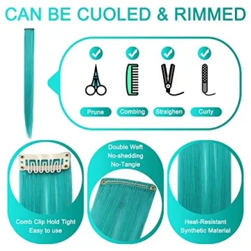 Rhyme 9 PCS Colored Hair Extensions Clip In 21 inch Straight Multicolored Hair Extensions Accessories For Girls Women Gift Party Highlights Wig Pieces (Rainbow Color)