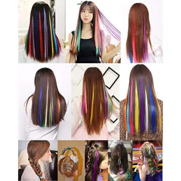 Rhyme 9 PCS Colored Hair Extensions Clip In 21 inch Straight Multicolored Hair Extensions Accessories For Girls Women Gift Party Highlights Wig Pieces (Rainbow Color)