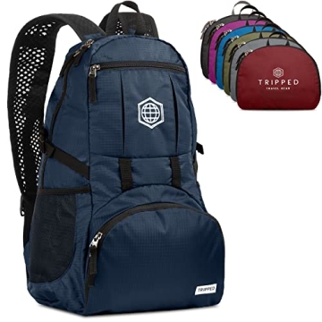 TRIPPED Travel Gear Packable Daypack - Lightweight Folding Backpack for All Adventures (Blue) 35L