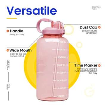 Giotto Large 1 Gallon/128oz (When Full) Motivational Water Bottle with Time Marker & Straw, Leakproof Tritan BPA Free, Ensure You Drink Enough Water Daily for Fitness, Gym and Sports-Light Pink