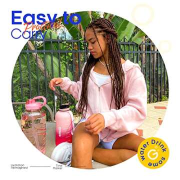 Giotto Large 1 Gallon/128oz (When Full) Motivational Water Bottle with Time Marker & Straw, Leakproof Tritan BPA Free, Ensure You Drink Enough Water Daily for Fitness, Gym and Sports-Light Pink