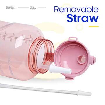 Giotto Large 1 Gallon/128oz (When Full) Motivational Water Bottle with Time Marker & Straw, Leakproof Tritan BPA Free, Ensure You Drink Enough Water Daily for Fitness, Gym and Sports-Light Pink