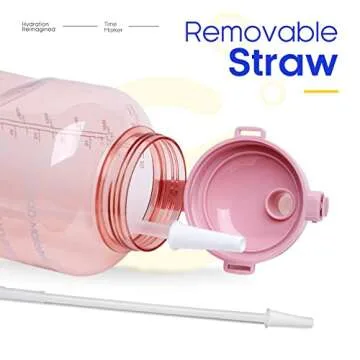 Giotto Large 1 Gallon/128oz (When Full) Motivational Water Bottle with Time Marker & Straw, Leakproof Tritan BPA Free, Ensure You Drink Enough Water Daily for Fitness, Gym and Sports-Light Pink