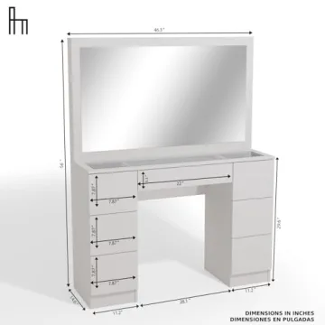 Boahaus Makeup Vanity Desk with LED, White, 7 Storage Drawers