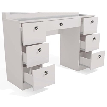 Boahaus Makeup Vanity Desk with LED, White, 7 Storage Drawers