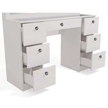 Boahaus Makeup Vanity Desk with LED, White, 7 Storage Drawers