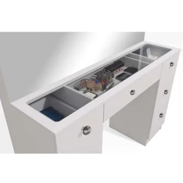 Boahaus Makeup Vanity Desk with LED, White, 7 Storage Drawers