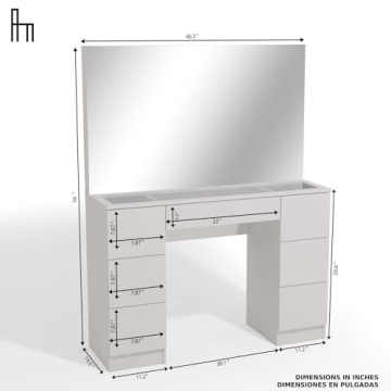 Boahaus Makeup Vanity Desk with LED, White, 7 Storage Drawers