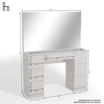 Boahaus Makeup Vanity Desk with LED, White, 7 Storage Drawers
