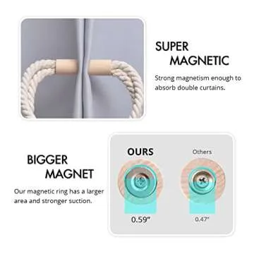 NICEEC 2 Pack Wooden Magnetic Curtain Tiebacks Boho Decoration Drape Tie Backs Natural Cotton Handmade Double Rope Curtain Holdbacks for Thin or Thick Home & Office Window Drapery (New Beige)