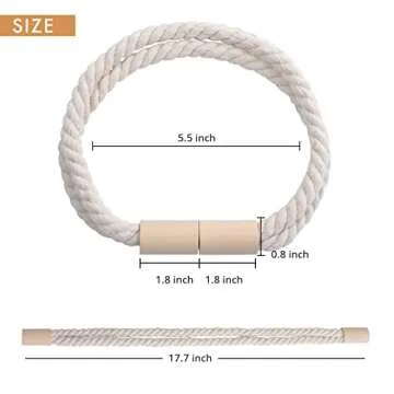 NICEEC 2 Pack Wooden Magnetic Curtain Tiebacks Boho Decoration Drape Tie Backs Natural Cotton Handmade Double Rope Curtain Holdbacks for Thin or Thick Home & Office Window Drapery (New Beige)