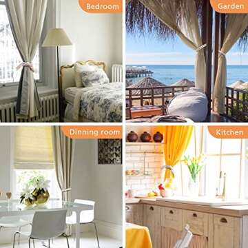 NICEEC 2 Pack Wooden Magnetic Curtain Tiebacks Boho Decoration Drape Tie Backs Natural Cotton Handmade Double Rope Curtain Holdbacks for Thin or Thick Home & Office Window Drapery (New Beige)