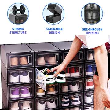 NEATLY 12 Pack Stackable Shoe Storage Boxes Shoe Organizer for Closet Shoe Boxes Clear Plastic Stackable Storage Bins, Closet Shoe Storage Organizer Sneaker Storage Closet Shoe Organizer Box Container