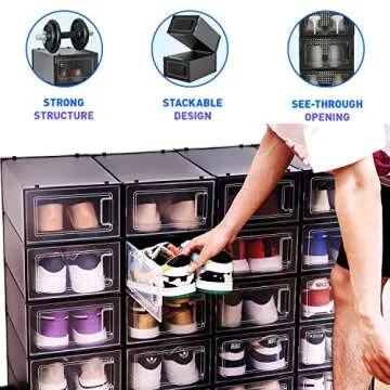 NEATLY 12 Pack Stackable Shoe Storage Boxes Shoe Organizer for Closet Shoe Boxes Clear Plastic Stackable Storage Bins, Closet Shoe Storage Organizer Sneaker Storage Closet Shoe Organizer Box Container