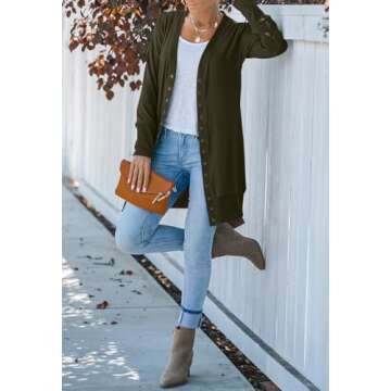 MEROKEETY Women's 2024 Fall Long Sleeve Snap Button Down Solid Color Knit Ribbed Neckline Cardigans Army Green