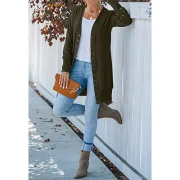 MEROKEETY Women's 2024 Fall Long Sleeve Snap Button Down Solid Color Knit Ribbed Neckline Cardigans Army Green