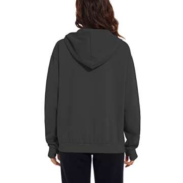MISSACTIVER Women Oversized Full Zip Up Hoodie Jacket Long Sleeve Drop Shoulder Fleece Lightweight Pullover Sweatshirts(Small,Dark Grey)