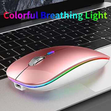Uiosmuph LED Wireless Mouse, G12 Slim Rechargeable Silent 2.4G Portable Optical Wireless Computer Mi...