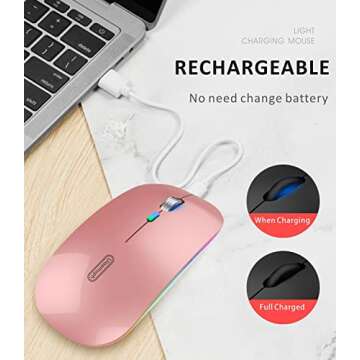 Uiosmuph Rechargeable LED Wireless Mouse - Portable & Silent