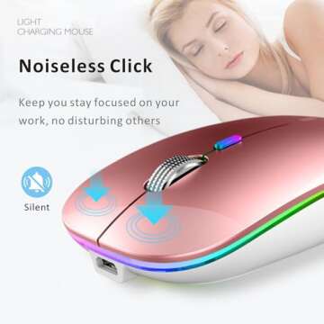 Uiosmuph Rechargeable LED Wireless Mouse - Portable & Silent
