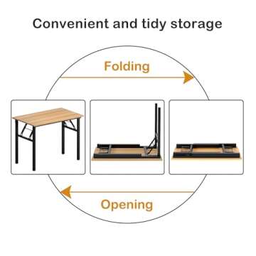 Need Folding Desk for Home Office 39-3/8'' Length Modern Folding Table Computer Desk No Install Needed Teak Color Desktop Black Frame, AC5BB(10060)